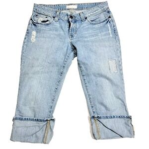 Vintage BKE Denim Star Blue Cuffed Patched Whiskered Capris Women's 30